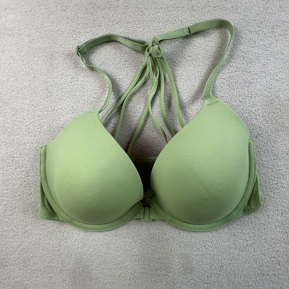 Victoria's Secret Pink Bra Womens 32C Green Strappy Back Wear Everywhere T-Shirt - Picture 1 of 13